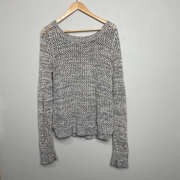 Unsure Sweaters - Open Knit Long Sleeve Layering Sweater Cream, White, Navy 100% Cotton